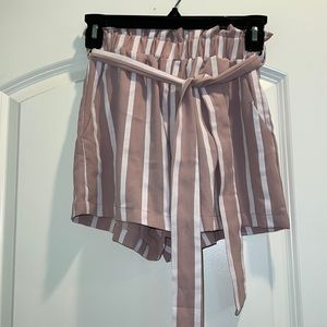 Pink and white striped shorts